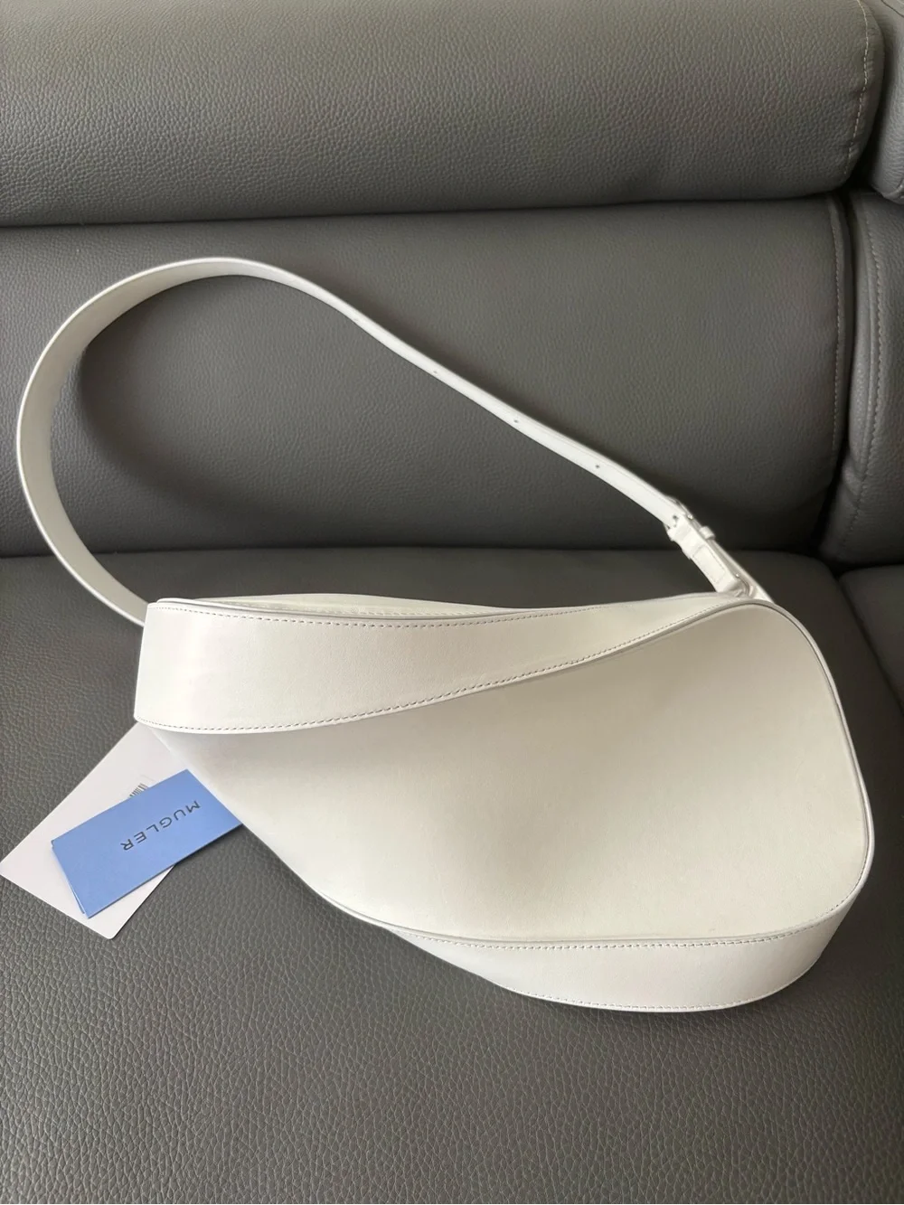Mugler White Crescent Shoulder Bag with Textured Logo